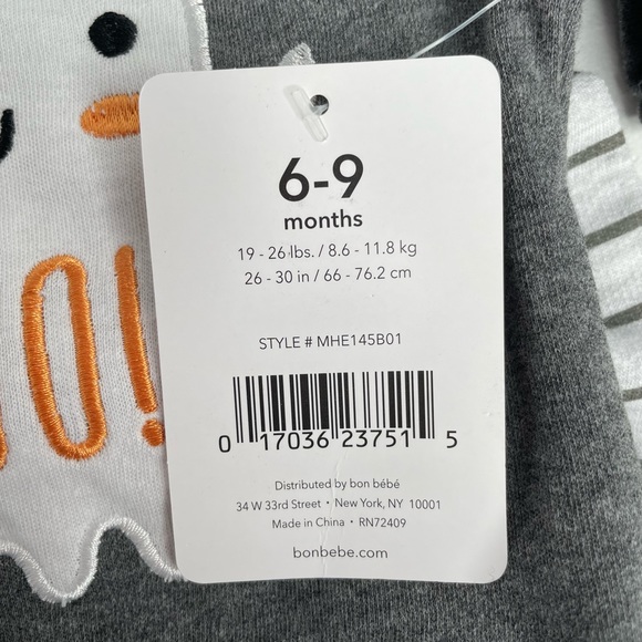 Bon Bebe’ Ghost Boo! Pajama Set Gray White Size 6-9 Months - Picture 5 of 6